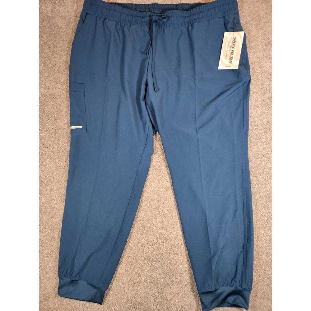 Skechers by Barco‎ Pants Womens 3XL Navy Scrub Cargo Drawstring Stretch Wicking